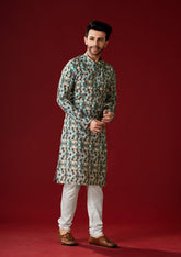 Ensemble pyjama Kurta en coton bleu métallisé pour homme
